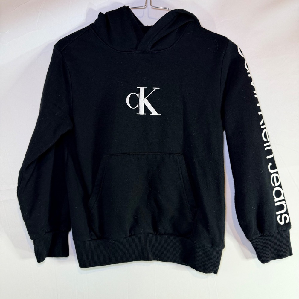 Calvin Klein Jeans Kids Black Logo Hoodie Pullover Sweatshirt Size S 8